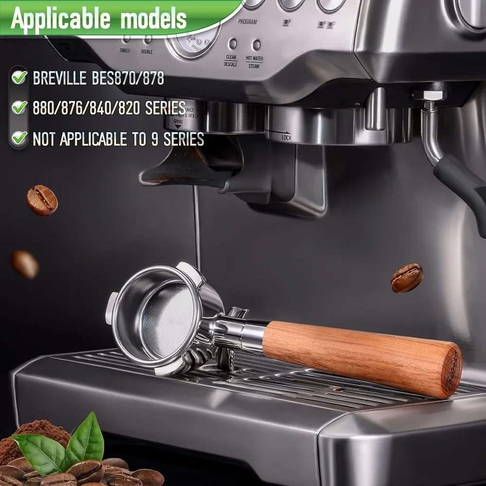 TaiBest‎ 54mm Portafilter Breville BES870 878 880 Dual Spout Rosewood Stainless